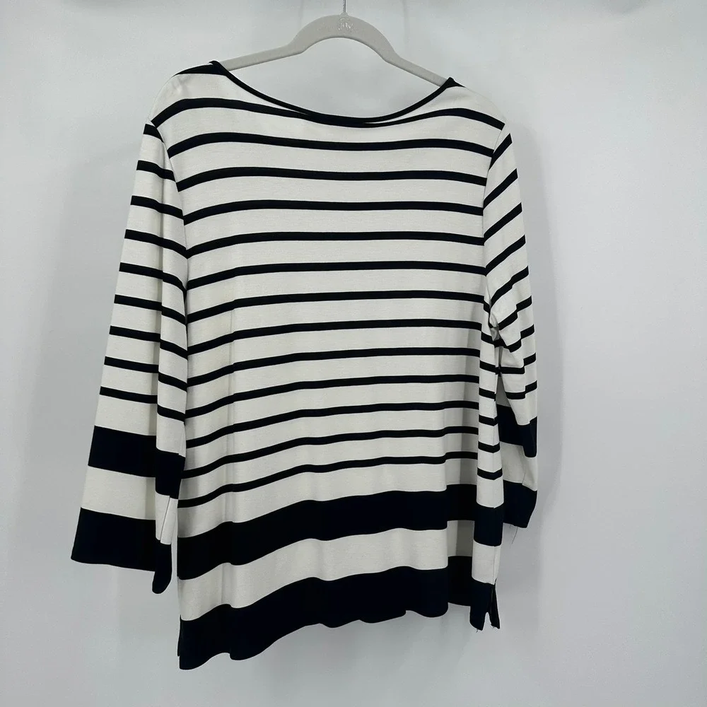 Chicos Womens Preppy Breton Parisian Striped Top Size 2 US L Office Monochrome